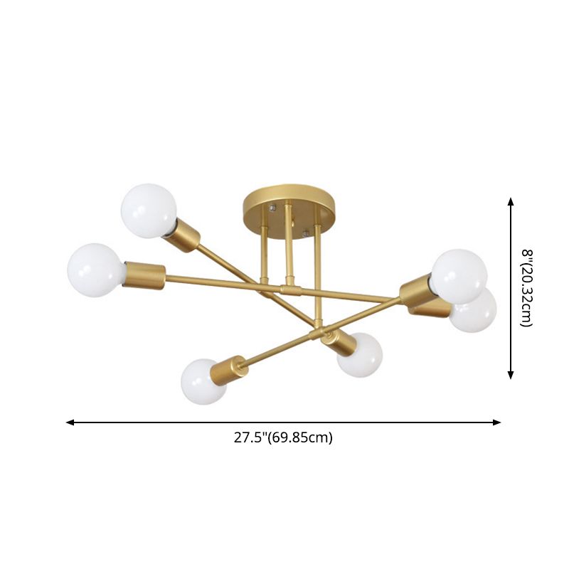 Luz de techo de bombilla desnuda radial de montaje semi empotrado de estilo minimalista industrial de metal para comedor