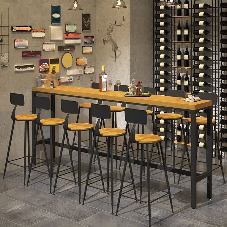 Industrial 1/6/11 Pieces Bar Table Set Rectangle Wood Counter Table with Stools for Cafe