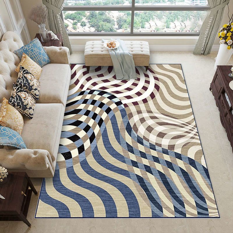 Fancy Grey Area Rug Abstract Pattern Polyester Area Carpet Non-Slip Backing Rug for Home Decor