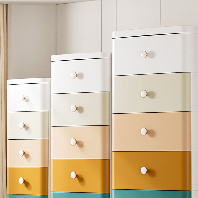 Scandinavian Plastic Kids Nightstand Vertical Nursery Dresser with 5 Drawers for Home