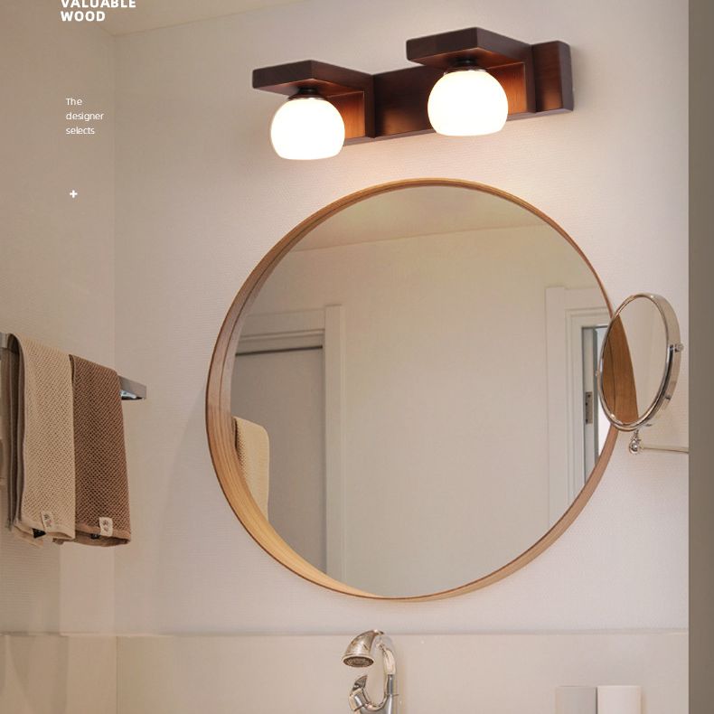 Walnut Brown Mirror Cabinet Wall Sconce Down Lighting Vanity Fixtures for Bathroom