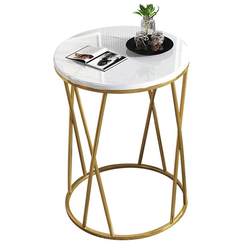 Contemporary Round Side End Table Marble Abstract End Table for Living Room
