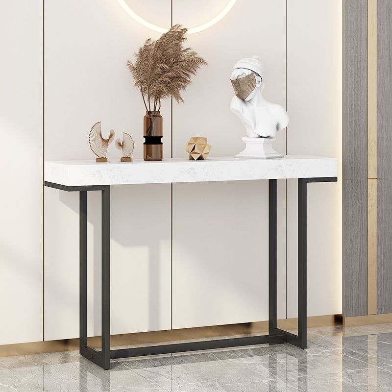 Iron Trestle Cosnole Table with Marble Top Accent Table for Hall