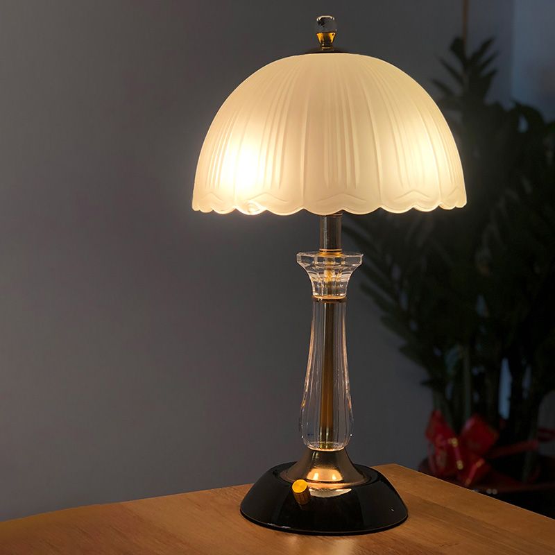 Luz de luz nocturna con copa de oro negro 2 bombillas lámpara de mesa de vidrio esmerilado con columna de cristal