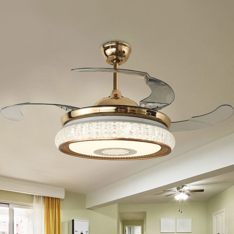 Gold Baldachin LED Semi Flush Contemporary Facettenkristalle Round Anhängerlüfter mit 3 Klingen, 42 "W.