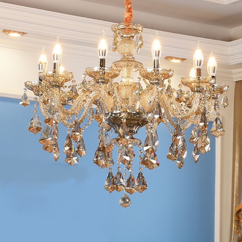 Candlestick Chandelier Light Fixture Crystal Glass Hanging Lamp for Living Room