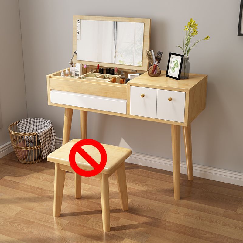 Nordic Style Bedroom Dressing Table Rubberwood Flip-Top Make-up Vanity