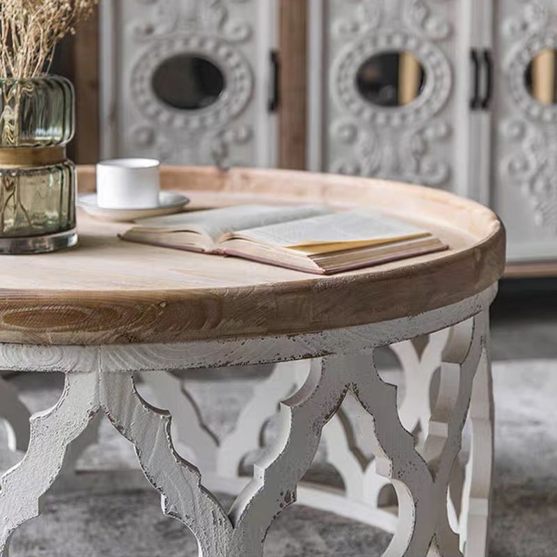 Rustic Solid Wood/Metal Round Distressed Living Room Accent Side Table