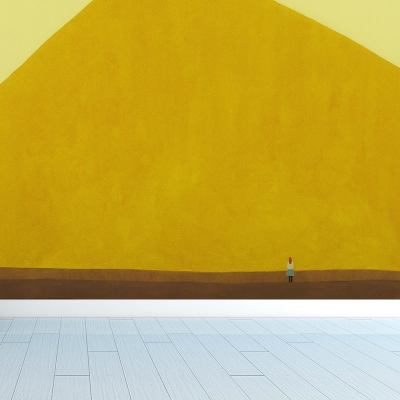 Hills Scene Painting Mural Decal Yellow Contemporary Art Wall Covering for Living Room