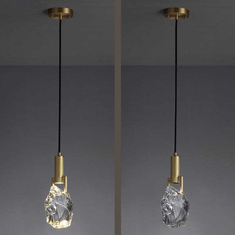 Crystal Original Stone Mini Pendant Lamp 1-light Modern Style Brass Hanging Light for Entrance Hallway