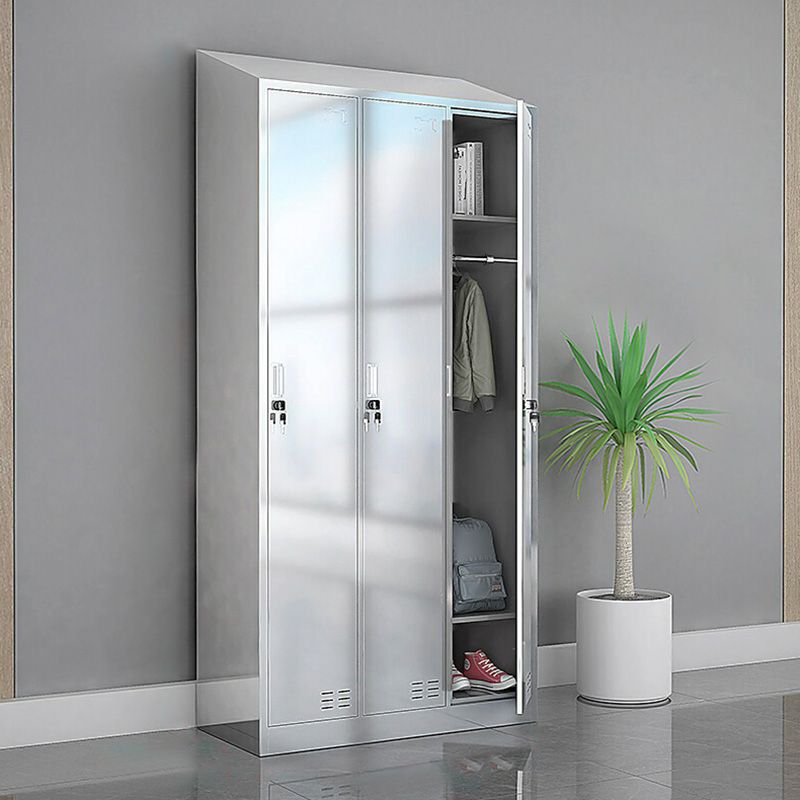 Chrome Steel Cabinet with Hinged Doors Modern Storage Cabinet for Bathroom