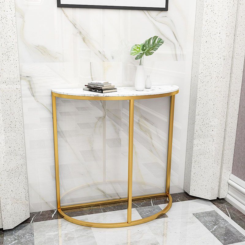 Glam Marble Console Table Half Moon Stain Resistant Accent Table for Hall