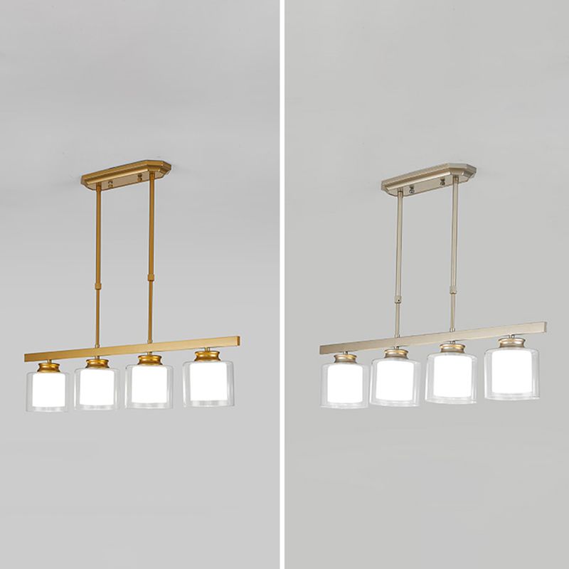 Moderne Insellichter Multi-Head-Restaurant Hängende Anhängerlampen mit Zylinderglasschatten