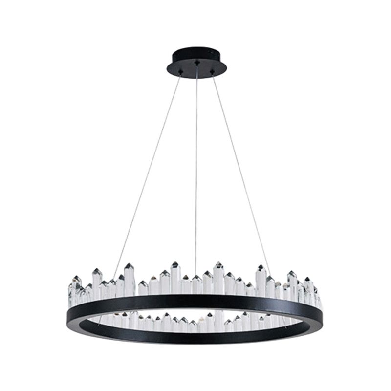 Postmodern Simplicity Circular Ceiling Chandelier Crystal Hanging Light with Hanging Cord for Living Room