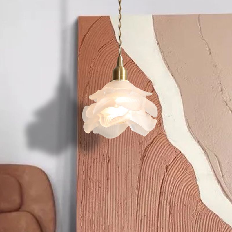Glass Flower Pendants Lights Single Bulb Modern Style Living Room Hanging Light Fixtures