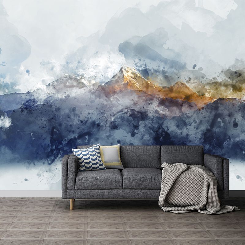 Artistry Foggy Mountain Wall Mural Grey Water Resistant Wall Decoration for Bedroom