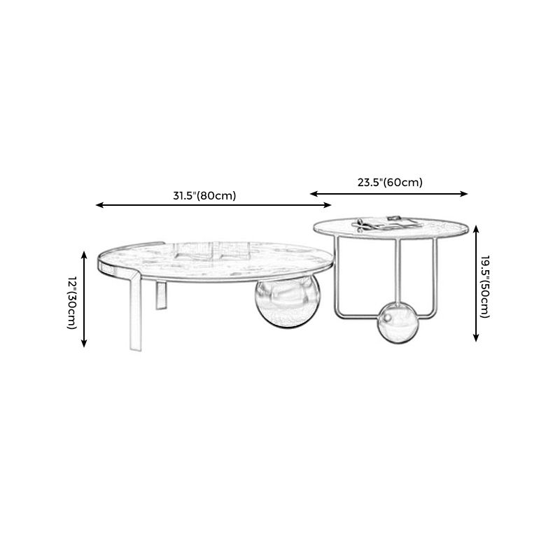 Round Slate Coffee Table Contemporary Three Legs White Cocktail Table