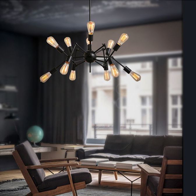 Lámpara de lámpara de araña expuesta industrial lámpara de metal lámpara en negro