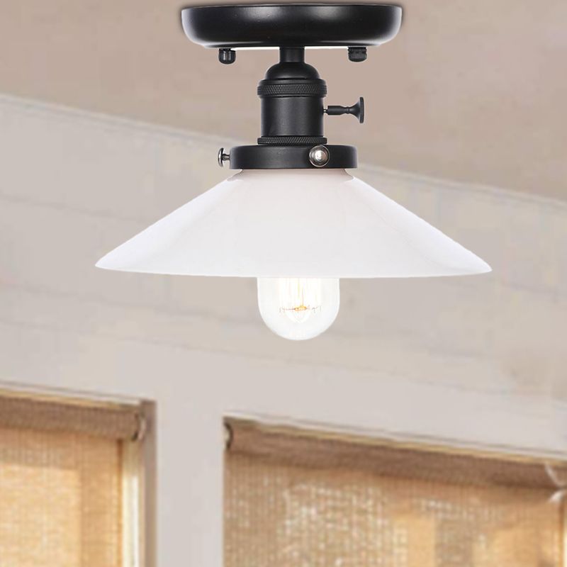 1 Light Ceiling Light Fixture with Cone/Saucer Metal Shade Industrial Dining Room Semi Flush in Clear/White