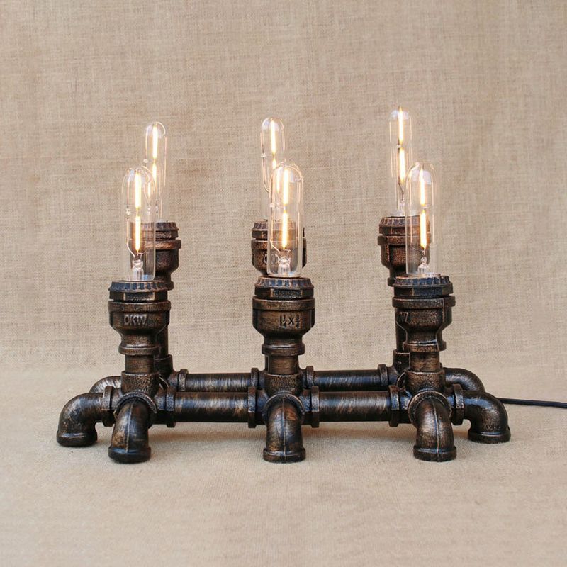 Bronze 2/3 lichten Standingslicht Industrieel Metallic Open bol Tafelverlichting met pijpontwerp voor coffeeshop
