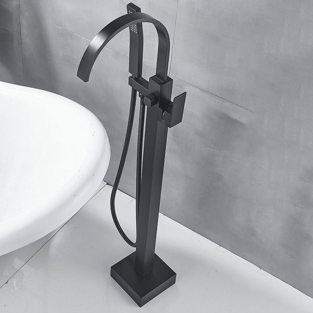 Modern High Arc Faucet Brass Floor Mounted Free Standing Tub Filler Faucet