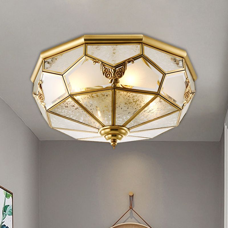 Cream Glass Brass Flush Light Fixture Domed 3/4 Bulbs Farmhouse Ceiling Mounted Lighting, 14"/18" Wide
