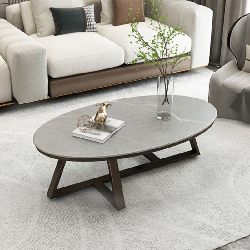 Modern Style Solid Slate Top White Gold/white/black Gold/grey Oval Coffee Table