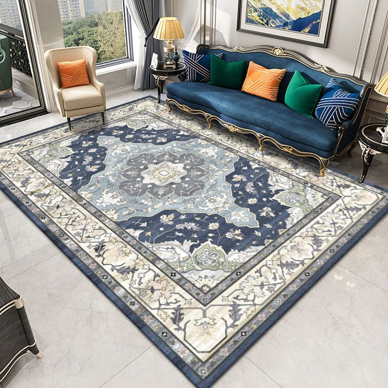 Traditional Medallion Print Carpet Polyester Rug Stain Resistant Area Rug for Living Room
