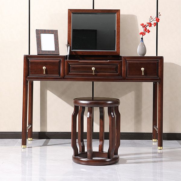 Flip-Top 3 Drawer Solid Wood Vanity Makeup Dressing Table Set