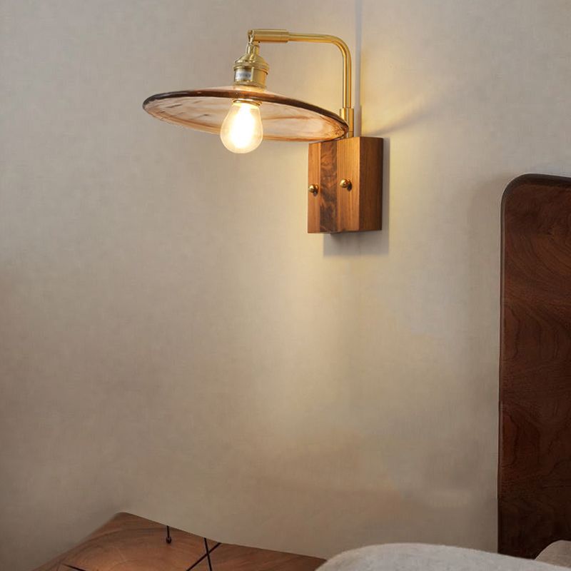 Modern Style Wood Wall Lamp 1 Light Sconces in Brown for Bedroom