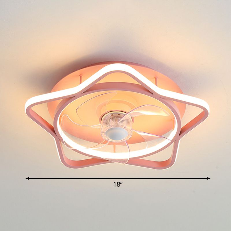 Loop Shaped Aluminum Fan Lighting Cartoon Pink Semi Flush Mounted Ceiling LED Light with Remote Control