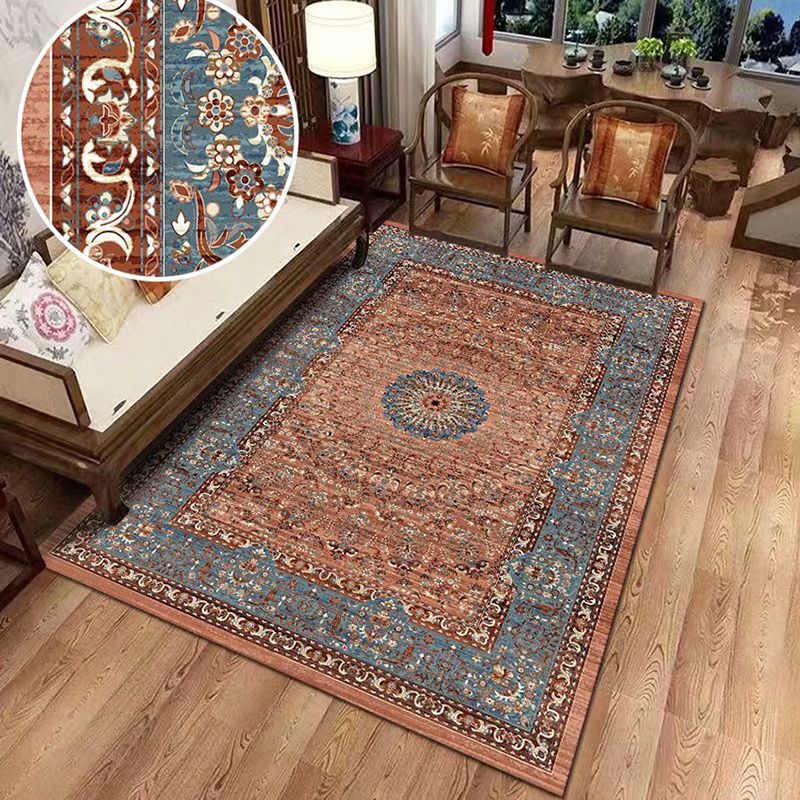 Green Tone Moroccan Area Carpet Polyester Moroccan Print Indoor Rug Easy Care Carpet for Living Room
