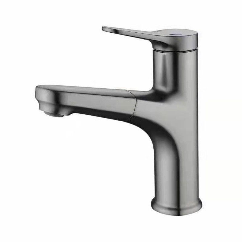 Modern Style Vessel Sink Faucet Lever Handle Copper Retractable Low Arc Vessel Faucet