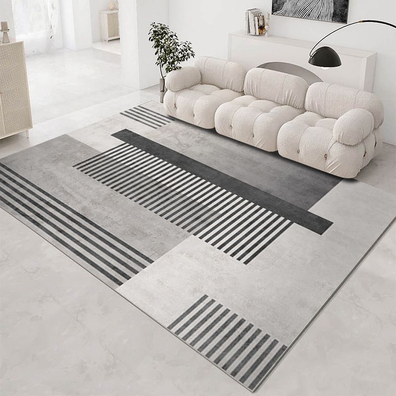 Grey Modern Carpet Geometric Patterns Polyester Washable Rug for Drawing Room