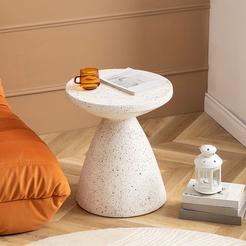White Sofa Side Accent Table Round and Cone Shape Corner Table