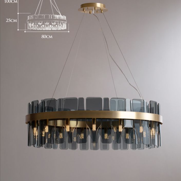 Gold Circular Pendant Lamp Modern Minimalist Smoked Glass Living Room Hanging Ceiling Light