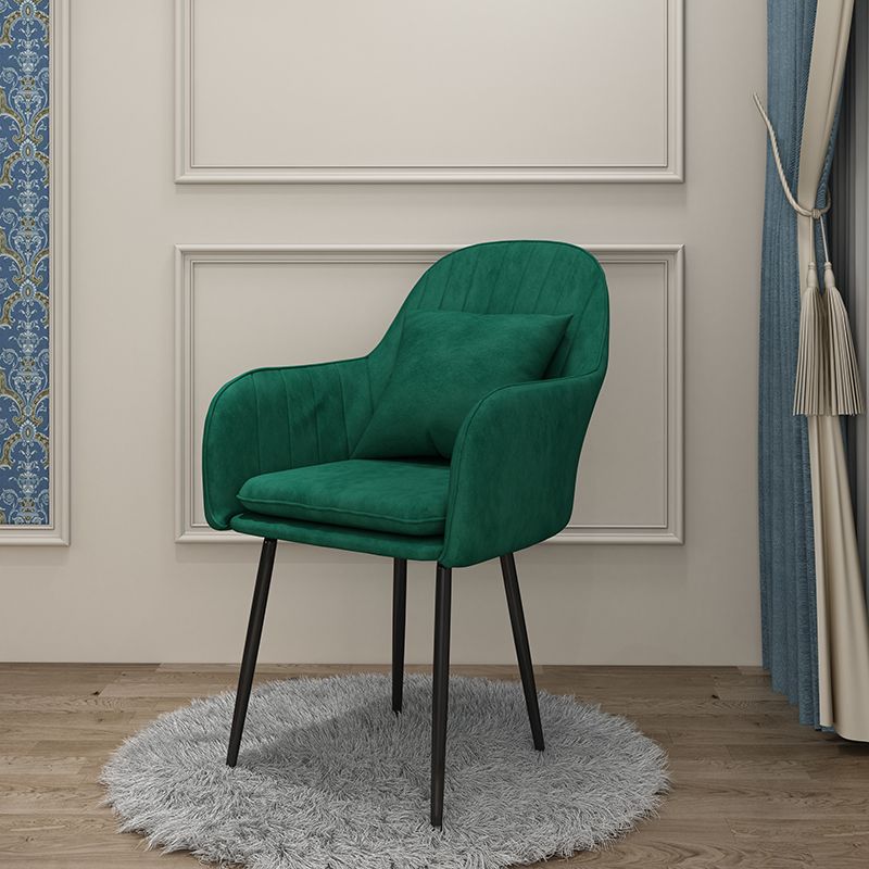 Glam Dining Arm Chair Solid Back Side Chair with 4 Metal Legs for Home Use