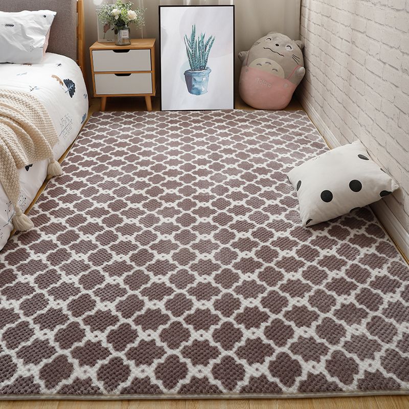 Modern Bedside Area Rug Multi-Color Quatrefoil Print Rug Polyester Non-Slip Backing Washable Pet Friendly Area Carpet
