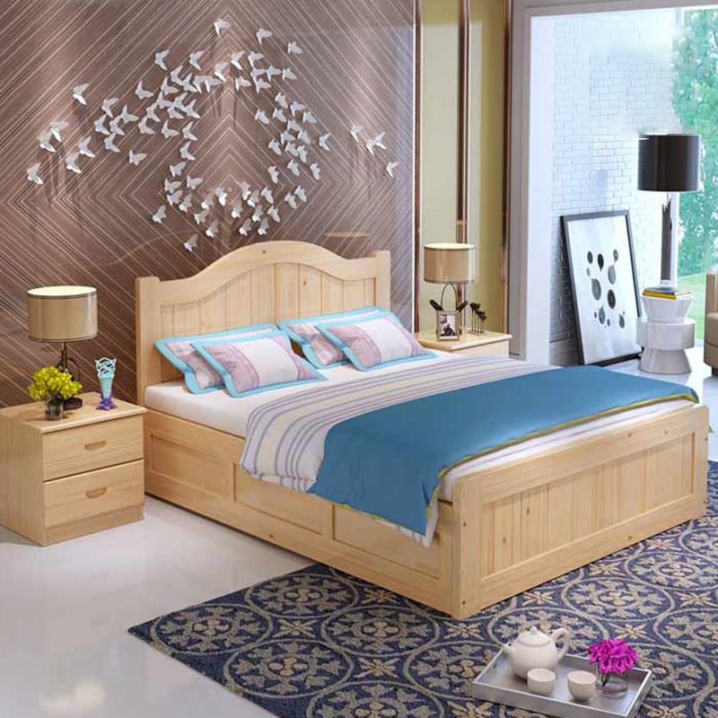 Contemporary Solid Color Standard Bed Wood Storage Camelback Bed Frame