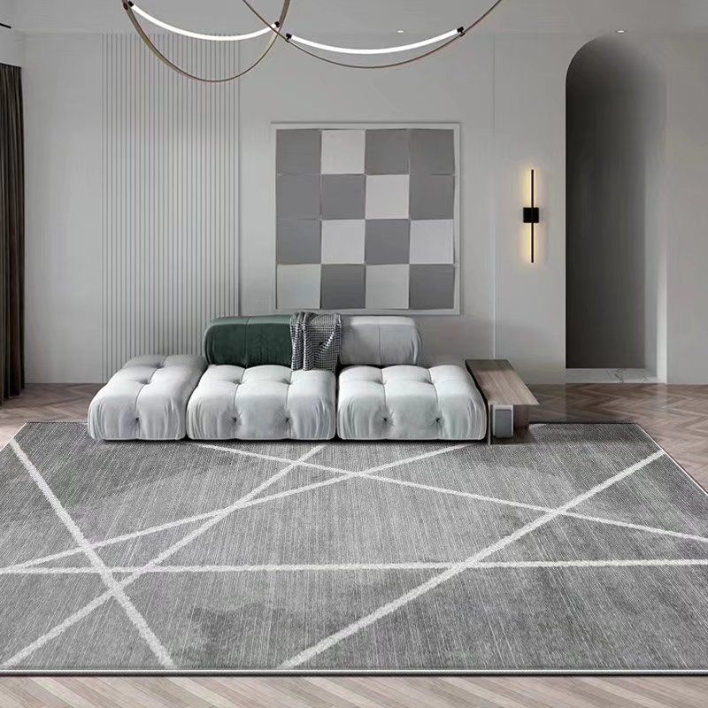 Gray Modern Carpet Polyester Line Carpet Non-Slip Backing Carpet for Home Decor