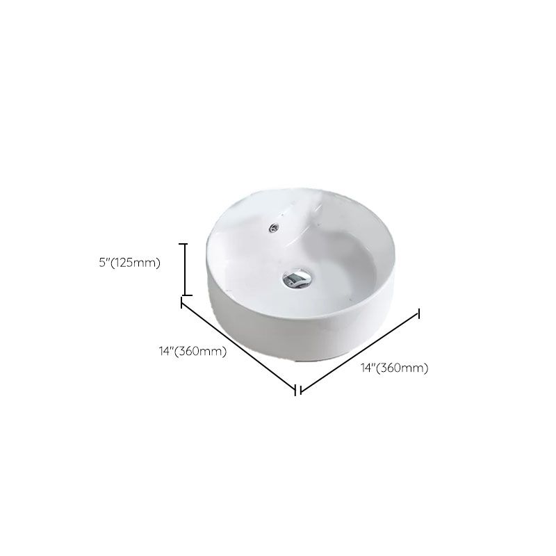 Bathroom Sink White Ceramic Faucet Single Handle Round Shape Sink