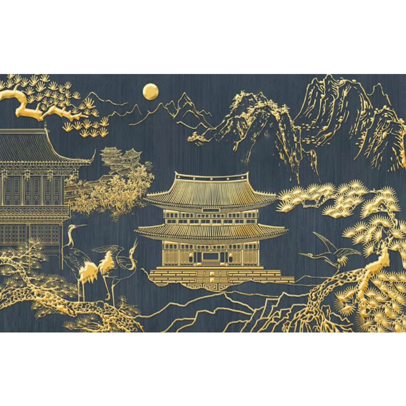 Big Traditional Tower Wall Art Gold Non-Woven Fabric Mural Wallpaper for Home Decor, Custom-Made