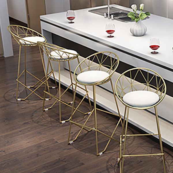 Nordic Backrest Armless Counter Stool Iron Cafe Bar Stool with Leather Cushion