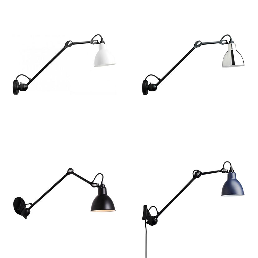 Lámpara de pared de pared con cúpula negra/gris moderna 1 cabezal de pared metálica con brazo ajustable, 23.5 "+8"/16 "+8" Longitud de longitud