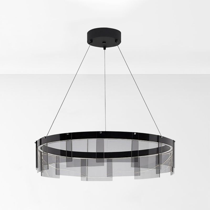 Luz de colgante circular de metal ligero de lámpara LED de lámpara LED moderno con sombra de vidrio