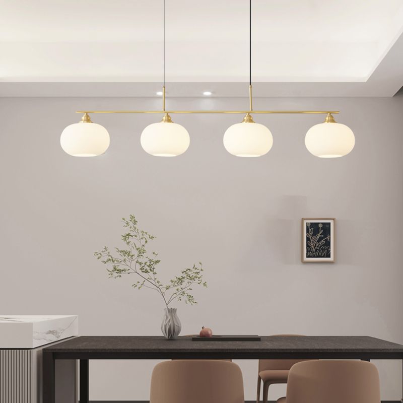 Modern Metal Pendant Light Persimmon Shape Island Light with Glass Shade for Living Room