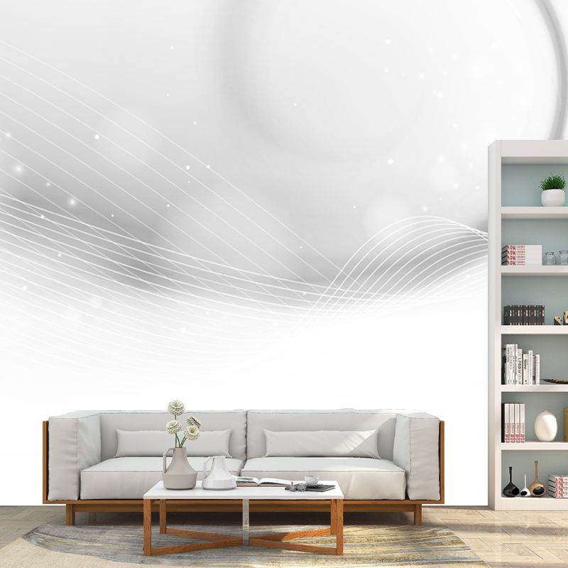 Minimalistic Swirling Patterned Mural for Bedroom Customized Wall Decor in White
