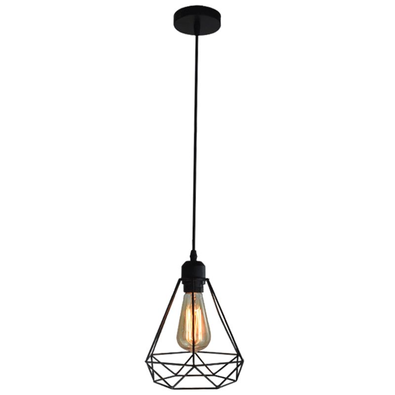 Diamond Iron Iron Cluster Accensione a sospensione Nordic Retro 1 Light Restaugh Hanging Lampada in nero