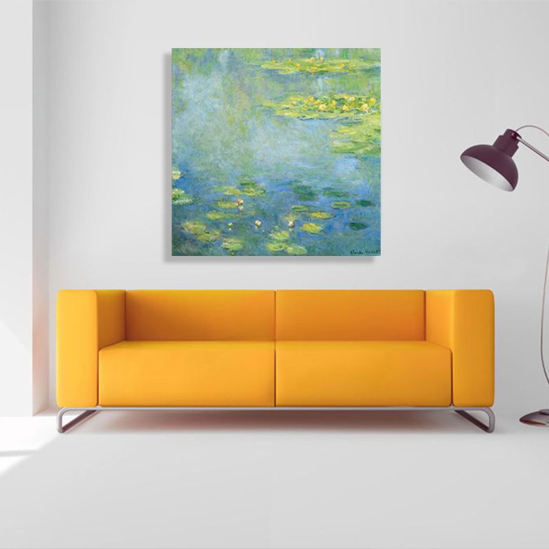 Lotus and Lotus Leaves Canvas for Dining Room in Green, Multiple Sizes Available