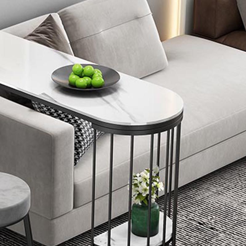Contemporary Bar Table Stone Pub Table with Shelf for Living Room